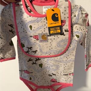 NWT Carhartt Kids' Pink and Cream Bib Set